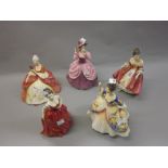 Group of five various Royal Doulton figures of ladies