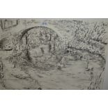 Sarah Medway, pair of pencil sketches, Hampstead Heath and Bridge, signed in pencil and dated '95,