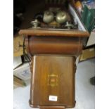 Late 19th / early 20th Century Jydsk wall mounting telephone in original wooden case,