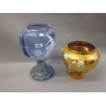 19th Century Mary Gregory style blue glass pedestal vase, 14.