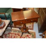 19th Century mahogany single drawer pedestal side table on four shaped supports