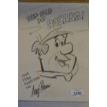 Iran Paran, signed pencil drawing, portrait of Fred Flintstone,