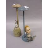 Art Deco wooden hat stand mounted with a bust of a lady,