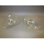Pair of Orrefors Art Glass fruit dishes of irregular oval form, etched marks,