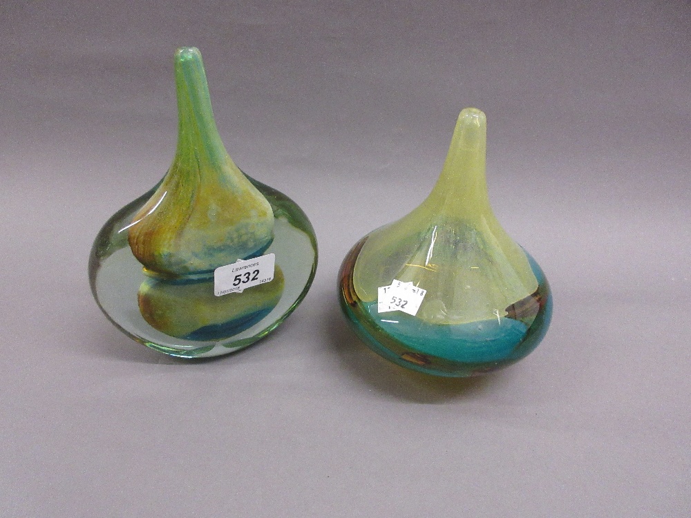 Two mid 20th Century Mdina narrow neck glass vases