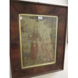19th Century woolwork picture depicting figures in a landscape, inscribed Ann Dobson work,
