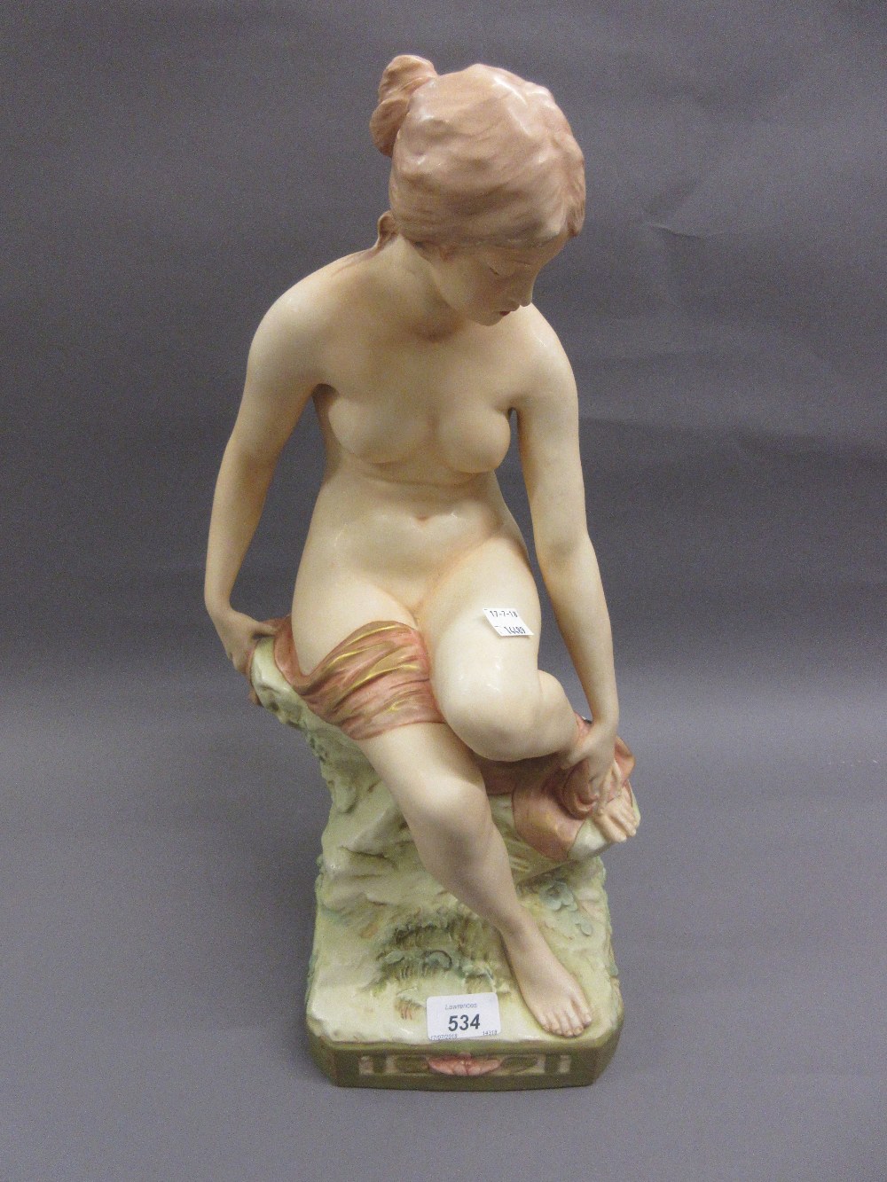 Large Royal Dux porcelain figure of a nude bather, 18.