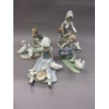 Group of four Lladro figures of girls with geese