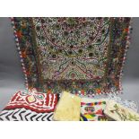 Indian sequin decorated wall hanging and other miscellaneous textiles