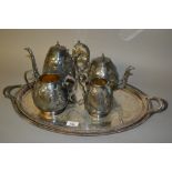 Victorian plated Britannia metal four piece tea service together with two modern oval plated two