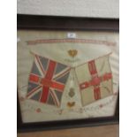 Early 20th Century silkwork regimental coat of arms for the Cheshire Regiment, 20ins x 23ins,