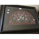 Victorian framed beadwork panel together with a small quantity of table linen and three other small