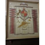 Early 20th Century silk work of the 57th Battery Royal Field Artillery coat of arms and motto,