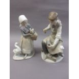 Lladro figure of a girl with geese and another Lladro figure of a blacksmith (at fault)