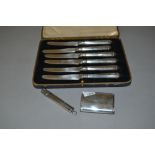 Cased set of six silver handled tea knives,