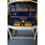 Part canteen of silver plated Old English pattern cutlery in a later painted oak case