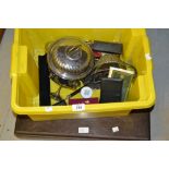 Oak canteen box and a small quantity of various silver plated items including a silver plated purse,
