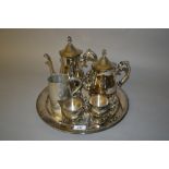 Silver plated teaset on tray