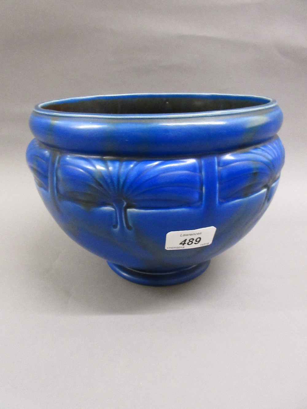 Bretby Art Deco relief moulded pottery jardiniere on blue ground CONDITION REPORT