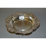 Circular pierced silver shallow bowl with cast grape vine border, Sheffield,