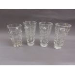Set of three Orrefors facet cut glass flower vases, etched signature mark, 9.
