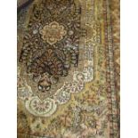 Indo Persian cotton rug with silk finish with a central floral medallion and all-over design with