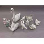 Group of nine various Lladro figures of geese and swans