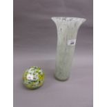 Mdina flared rim Art glass vase together with an Mdina paperweight