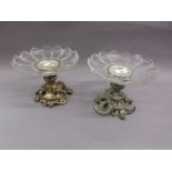 Pair of silver plated and cut glass pedestal comports