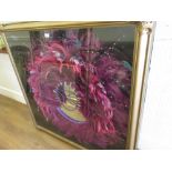 Large gilt framed Brazilian feathered carnival headdress / costume later mounted with a mirror,