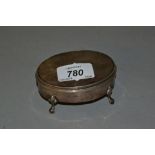 Oval Birmingham silver trinket box on low supports (at fault)