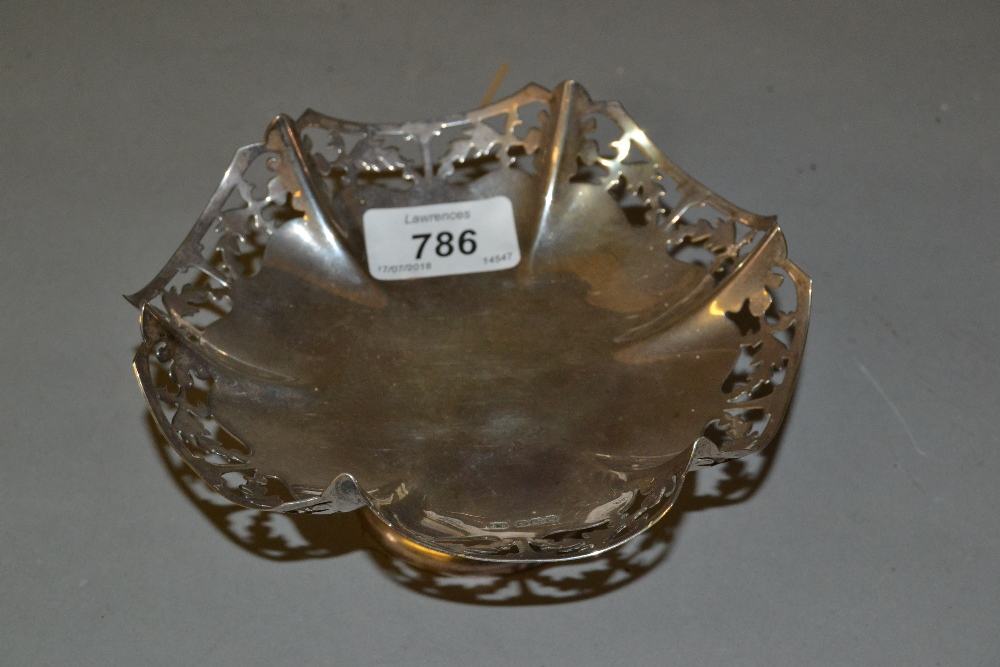 Small Sheffield silver pedestal dish with pierced border