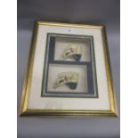 Pair of ladies oriental silk shoes in a gilt box frame