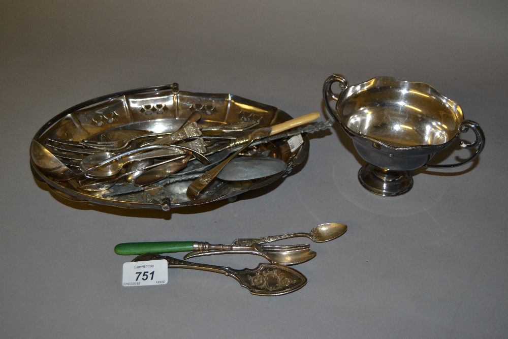 Silver preserve spoon, three other silver flatware items and a quantity of silver plated flatware,