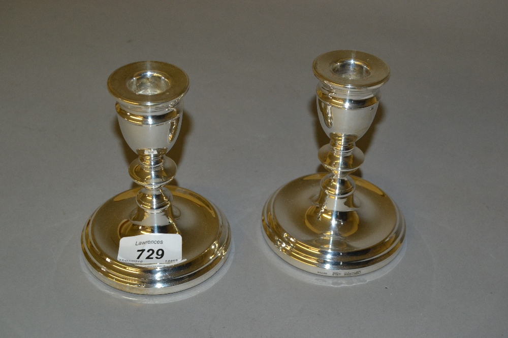 Pair of Mappin and Webb Birmingham silver dwarf candlesticks with knopped stems