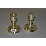 Pair of Mappin and Webb Birmingham silver dwarf candlesticks with knopped stems