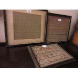 Three framed 19th Century needlework alphabet samplers