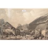 Large 19th Century engraving titled ' An English Farmyard ' by G.