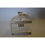 19th Century French heavy cut glass and silver plated dome top casket with gryphon finial (chips to