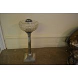 Early 20th Century Walker and Hall Corinthian column silver plated oil lamp with glass well