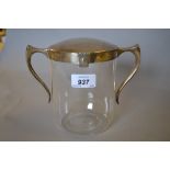 Birmingham silver mounted glass two handled Art Nouveau style biscuit barrel CONDITION