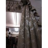 Pair of large cream and gold damask curtains, each approximately 3ft 6ins x 7ft drop,