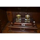 Victorian mahogany two bottle partners inkstand