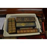 Box containing a quantity of various 19th Century part leather bound books including ' Household