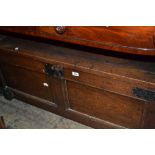 18th Century oak coffer with iron bound corners, lock and hasp,