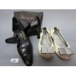 Pair of ladies Bruno Magli black leather cut away court shoes, size 38 having original dust bag,