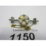 Antique heart shaped opal and diamond bar brooch