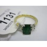 18ct Yellow gold emerald and diamond ring, the emerald of approximately 1.