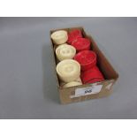 Set of 19th Century red stained and natural ivory draughts CONDITION REPORT 37mm in