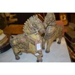 Pair of antique Indian polychrome painted wooden figures of horses, 10.